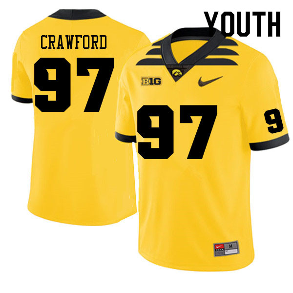 Youth #97 Caden Crawford Iowa Hawkeyes College Football Jerseys Sale-Gold - Click Image to Close